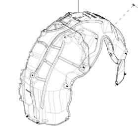 Catalog reference illustration: Rear wheel arch liner — right — OE 1492616-00-A